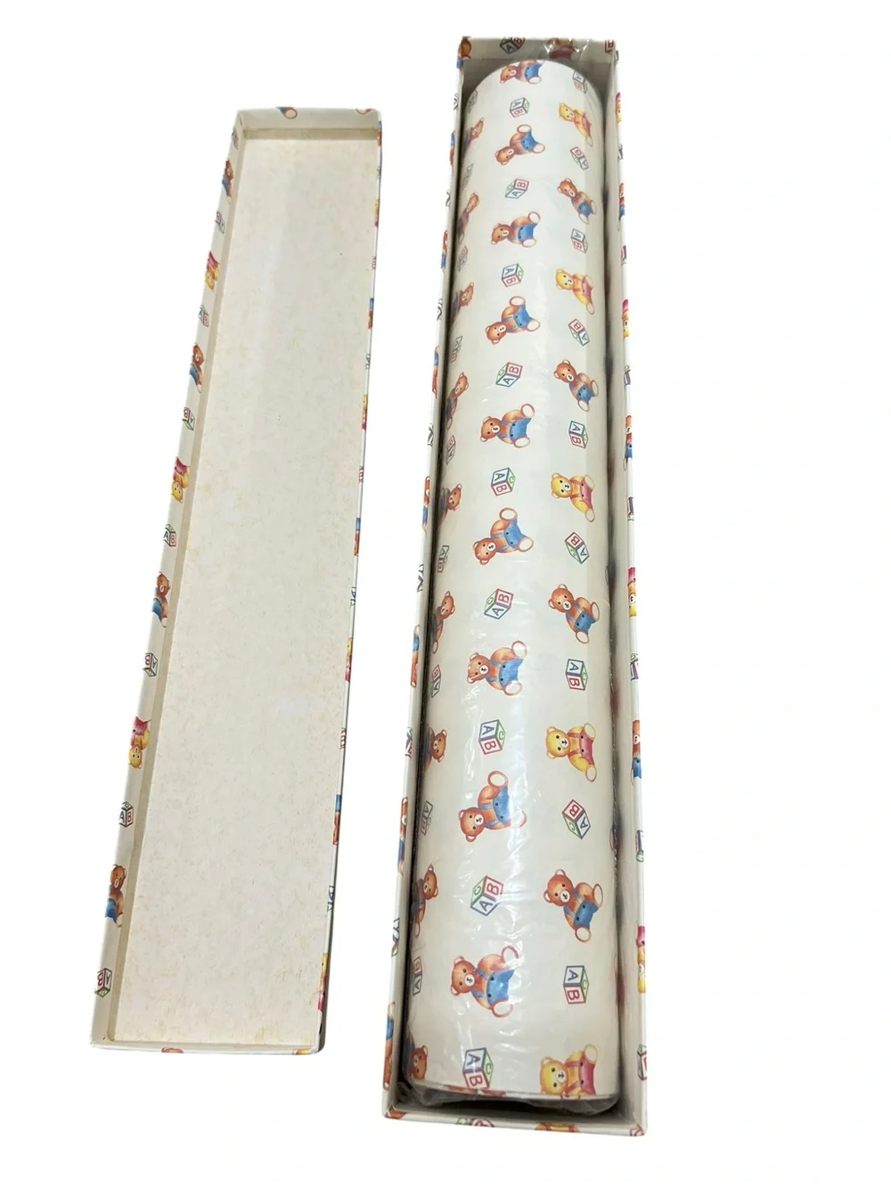 Vintage 1 Box Teddy Bear and Alphabet Print Paper Liner (6 rolls) Nursery Kids